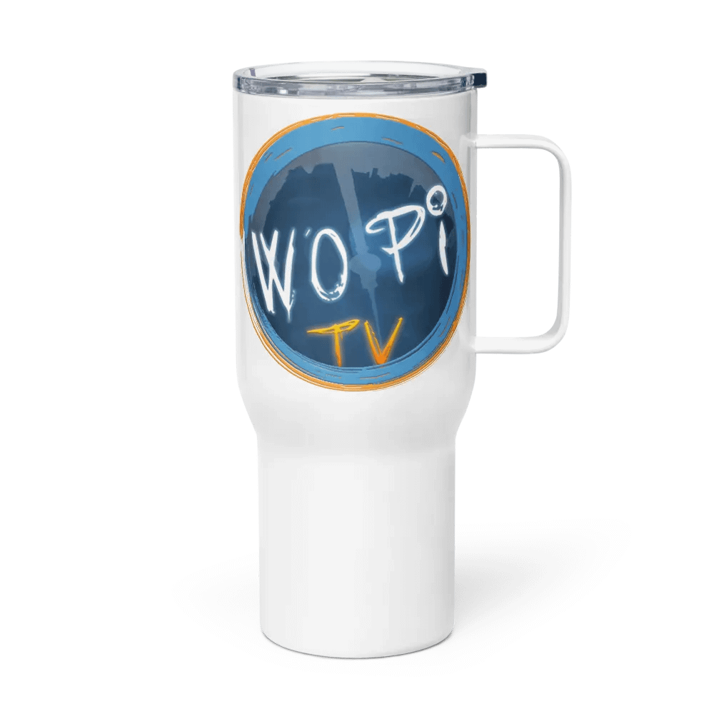 White Travel Mug w/ 2x wopiTV Logo product image (3)