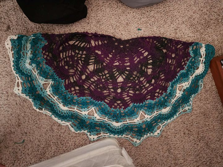 Wool blend shawl, purple and teal product image (1)