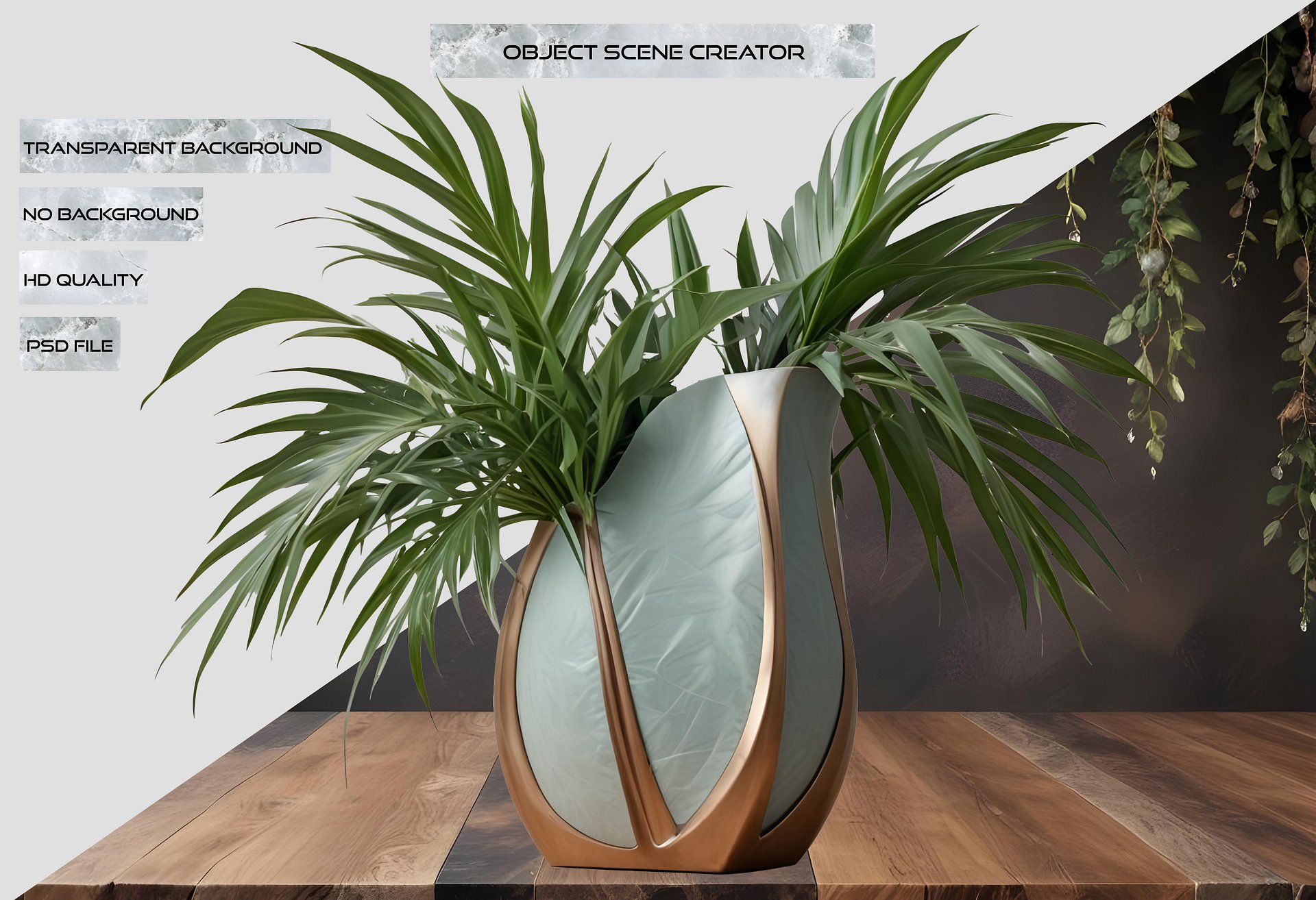 Gatsby Grace – Art Deco Vase with Tropical Plant PNG product image (2)