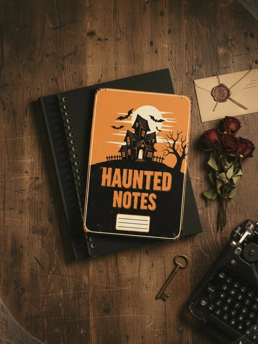 Haunted Notes Notebook Cover, Spooky House Digital Art, Rustic Halloween PNG, Printable Journal Cover, Instant Download, Commercial Use product image (4)