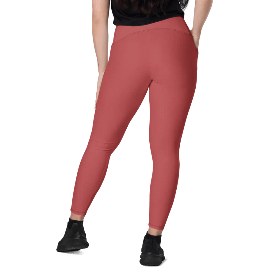 Plain Brick Red Soft Summer Women's High Waisted Premium Crossover Leggings with Pockets by Treasure Pie product image (9)
