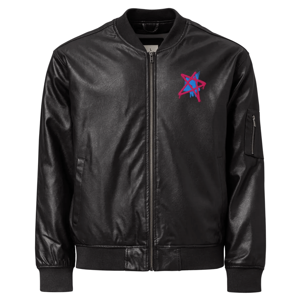 Star Hustler Faux Leather Bomber Jacket product image (1)