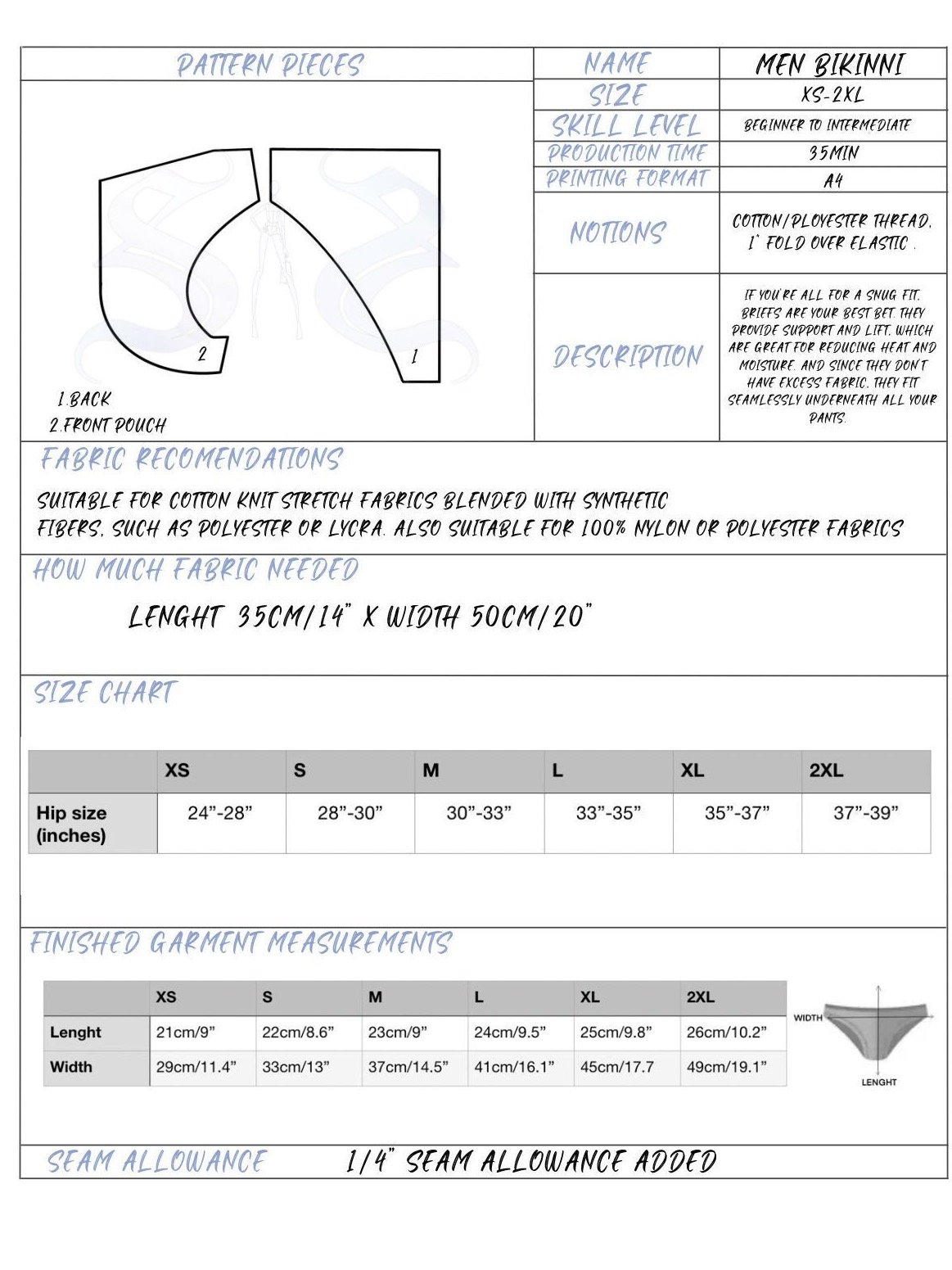 A set of Men’s underwear Sewing Patterns (briefs, bikini, thong, jockstrap) product image (5)