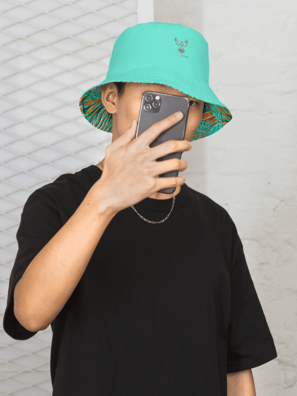 Reversible Aqua Blue & Orange Butterfly Painted Bucket Hat product image (2)