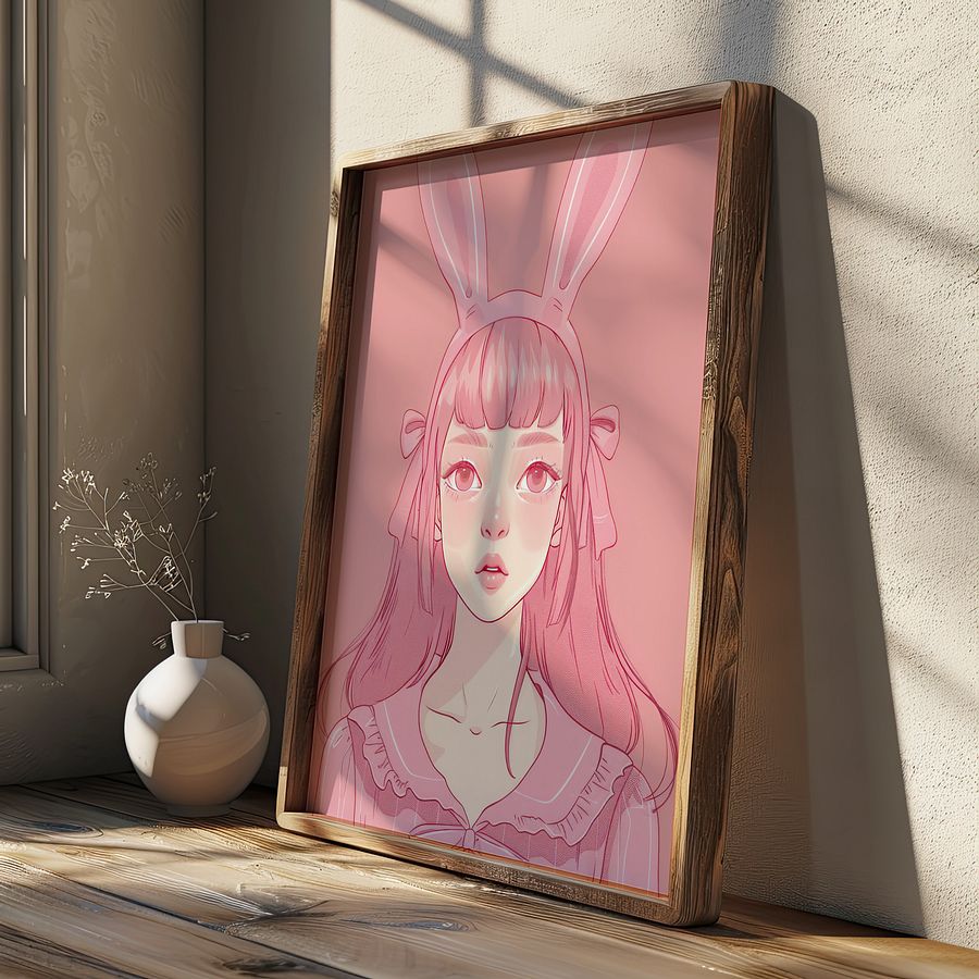 Pink Rabbit Girl Coquette Art Print product image (24)