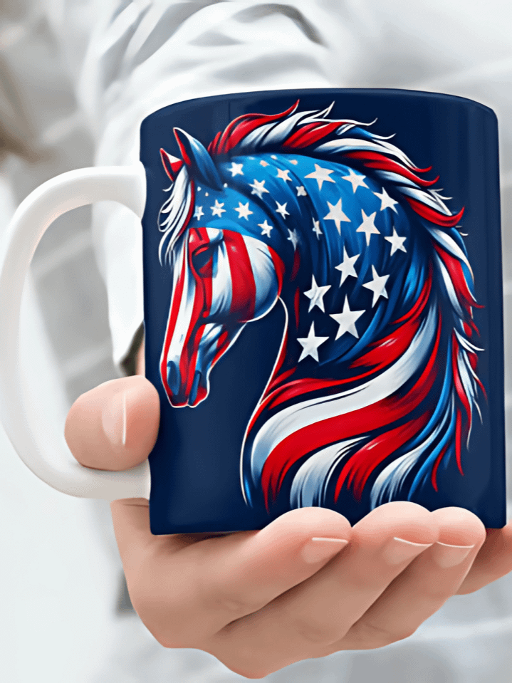 3D Patriotic Horse Mug Wrap PNG – Majestic American Flag Sublimation Design for 11oz & 15oz Coffee Mugs – 300 DPI Instant Download product image (1)