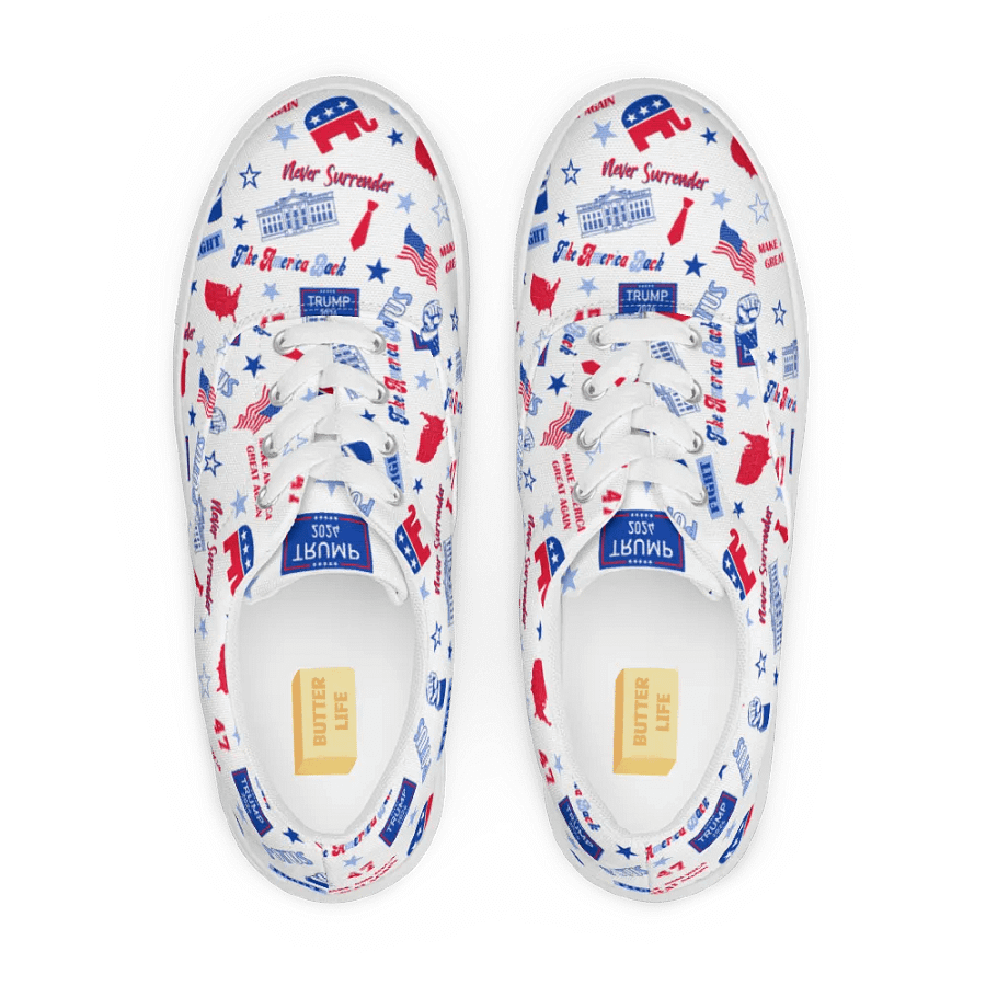 Trump 2024 Republican Patriot Make America Great Again White Pattern Low Top Canvas Shoes for women product image (5)