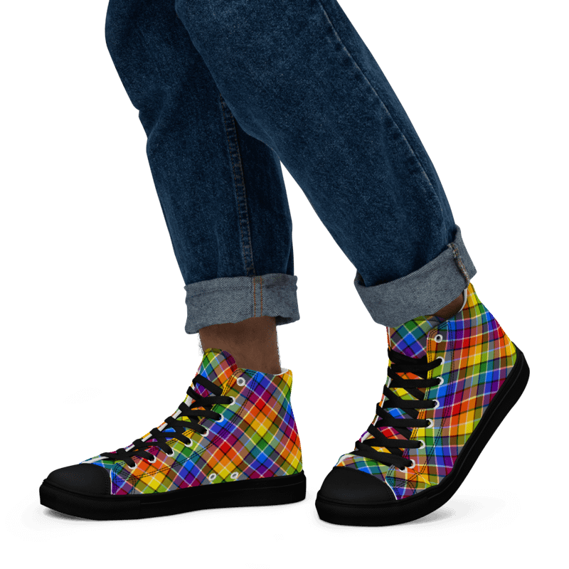 Bright Rainbow Plaid Men's High Top Shoes product image (5)