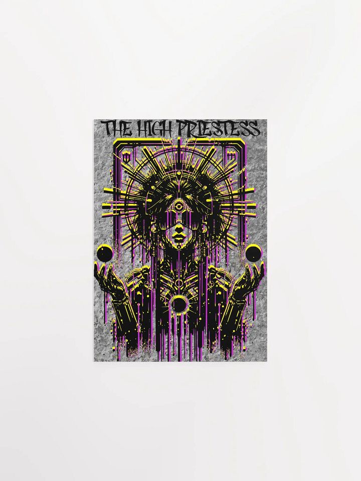 Cyberpunk Tarot Wall Art Poster – "The High Priestess" Card with Crystalline Headdress & Floating Orbs – Futuristic Graffiti Stencil Art Print product image (2)