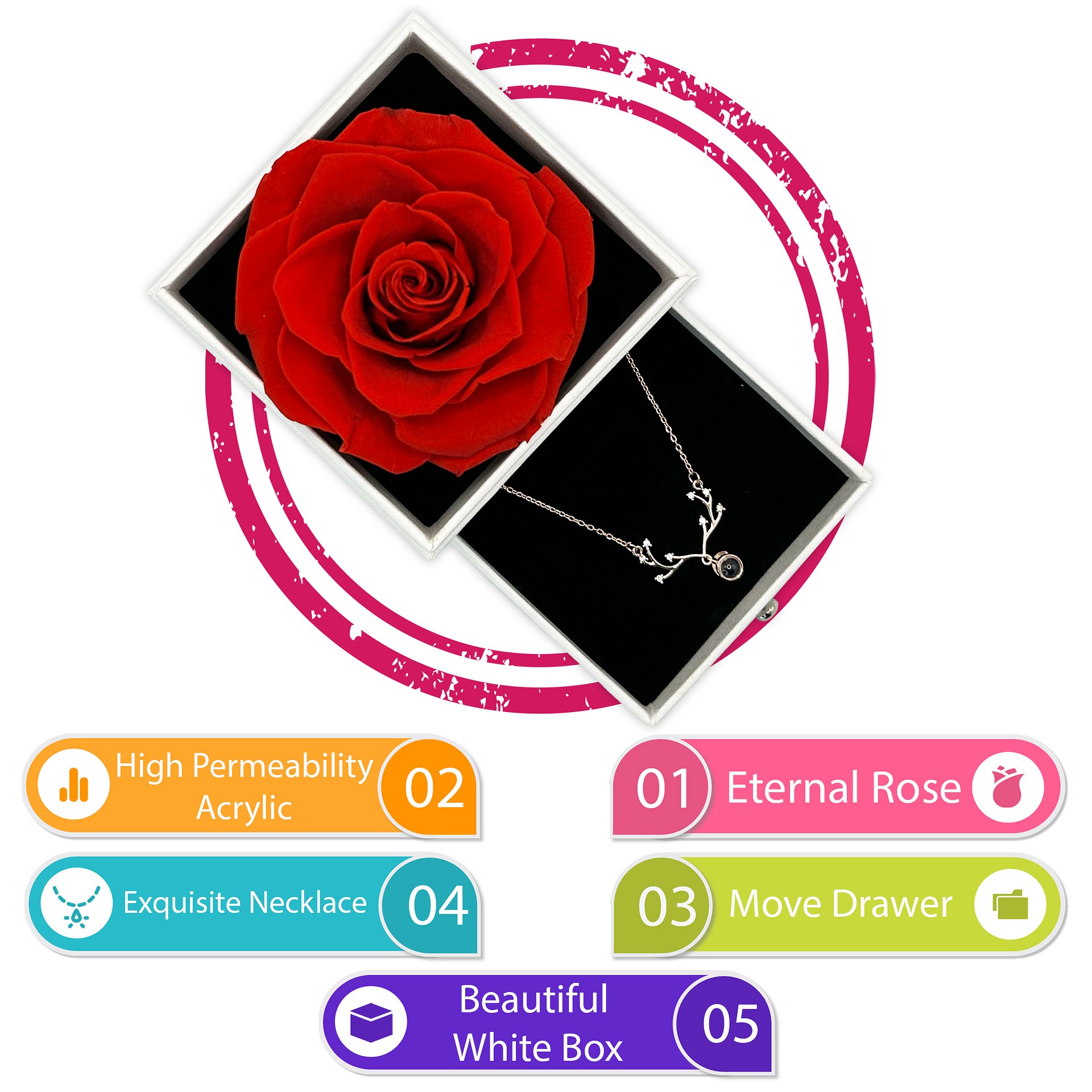 Eternal Rose Gift Box with "I Love You" Necklace (red) product image (5)