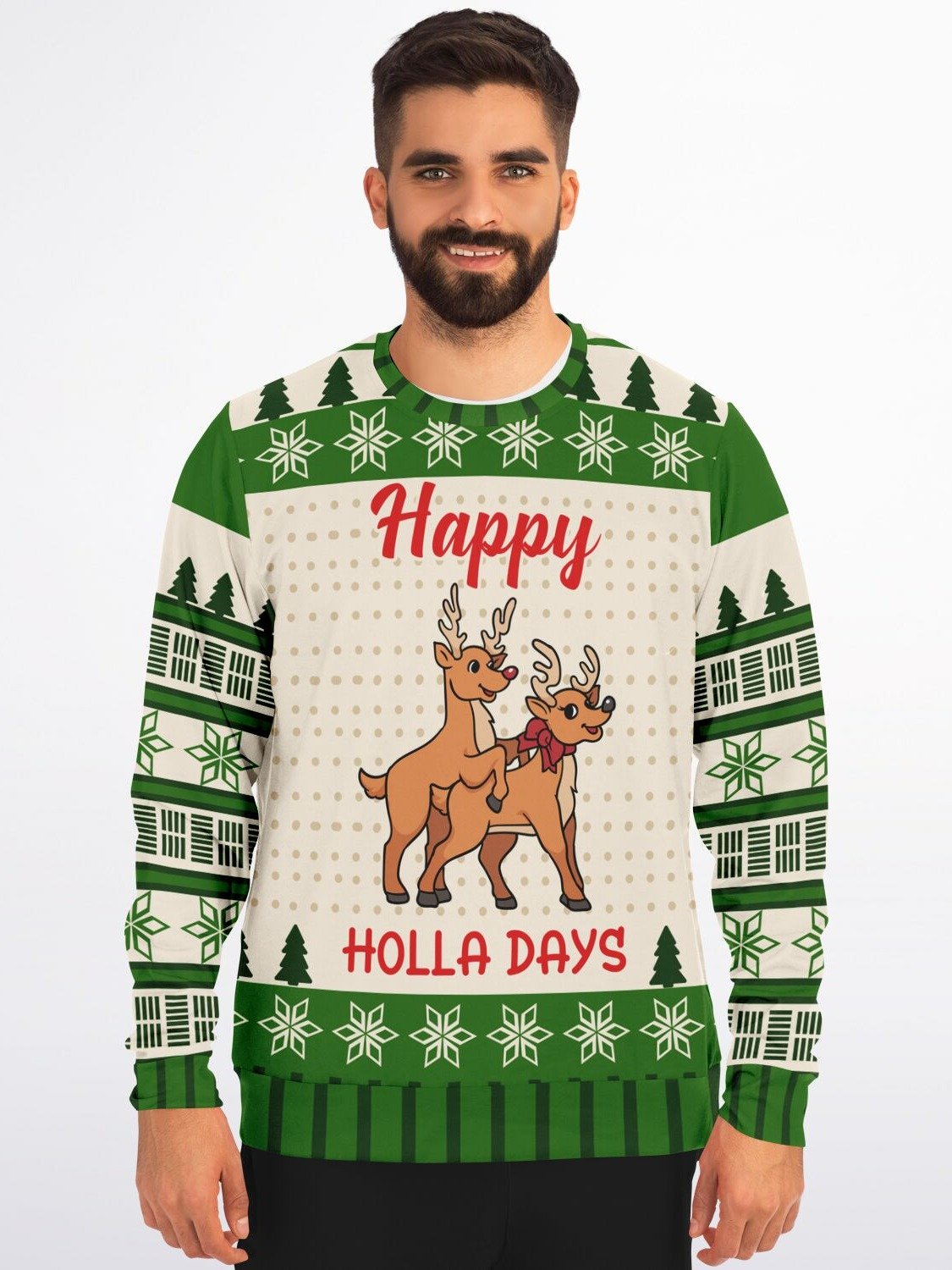 "Happy Holla Days" Funny Reindeer Christmas Sweatshirt | Cheeky Holiday Graphic Sweater | Playful Christmas Party Outfit product image (3)