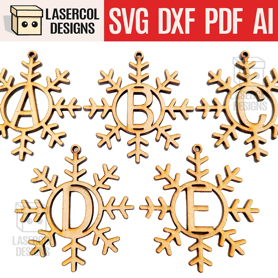 Monogram Snowflake Christmas Ornament - Laser Cut Files product image (1)