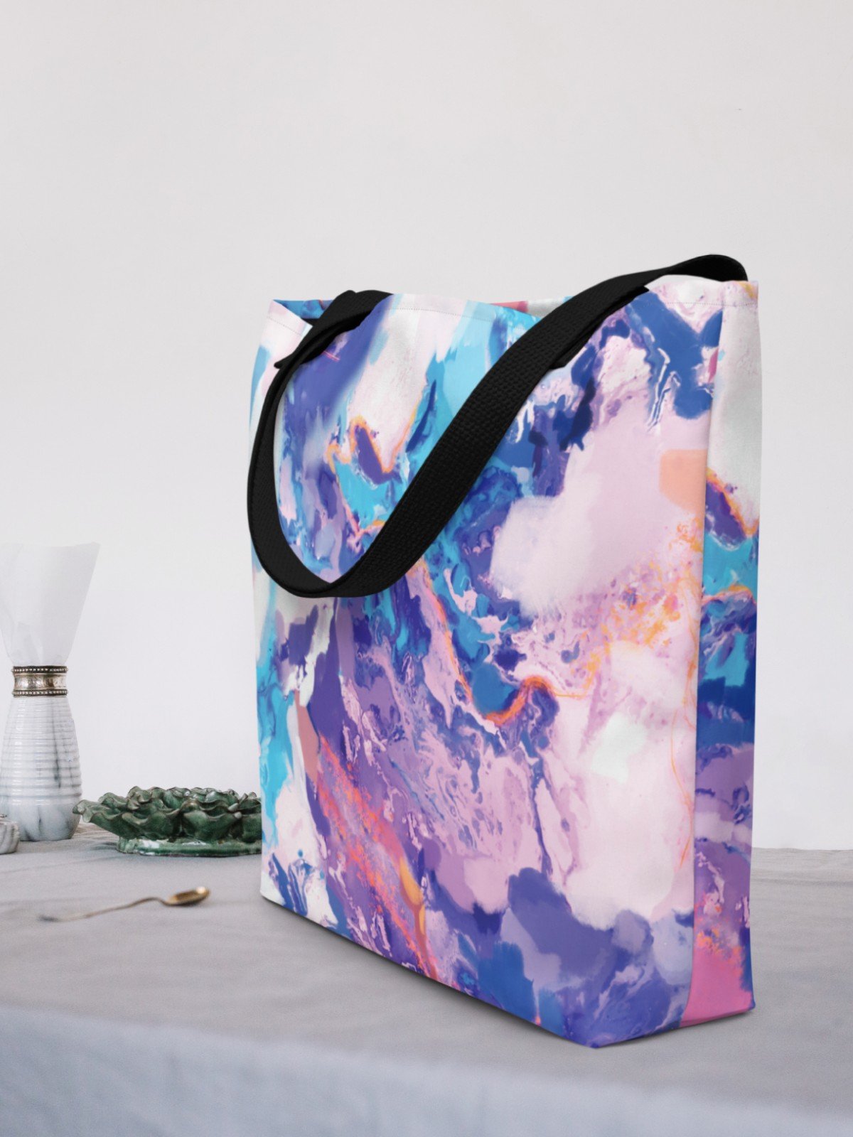 Large tote Bag "Marble Effect Pastel Blue Purple Dreamy Waves" product image (2)