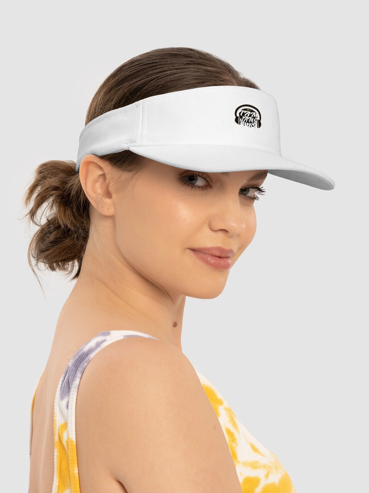 DJ Tam Jams Logo Embroidered Visor -White w/Black & Gold product image (3)