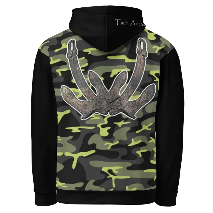 black & Green Camouflage Anchor Hoodie product image (1)