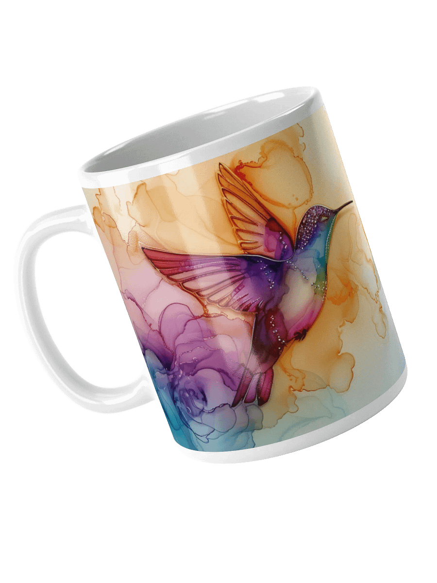 Hummingbird Alcohol Ink White Glossy Ceramic Mug by Treasure Pie product image (3)