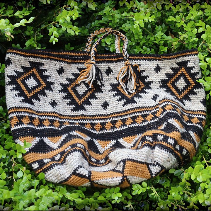 Oversized Tapestry Crochet Basket Bag - Handmade and One of a Kind product image (1)