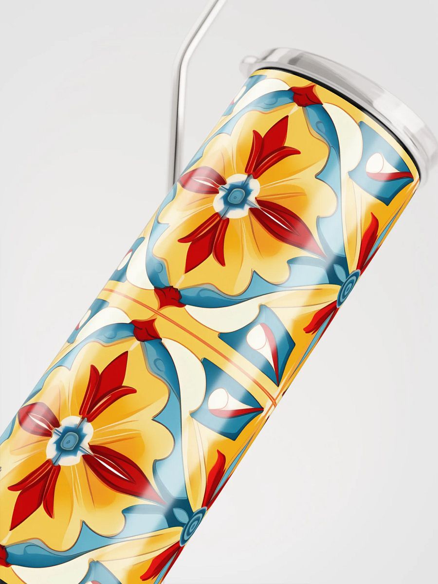 Colorful Brite Tile Pattern, Reds, Yellows, Blues, White Skinny Tumbler with Straw, 20oz product image (10)