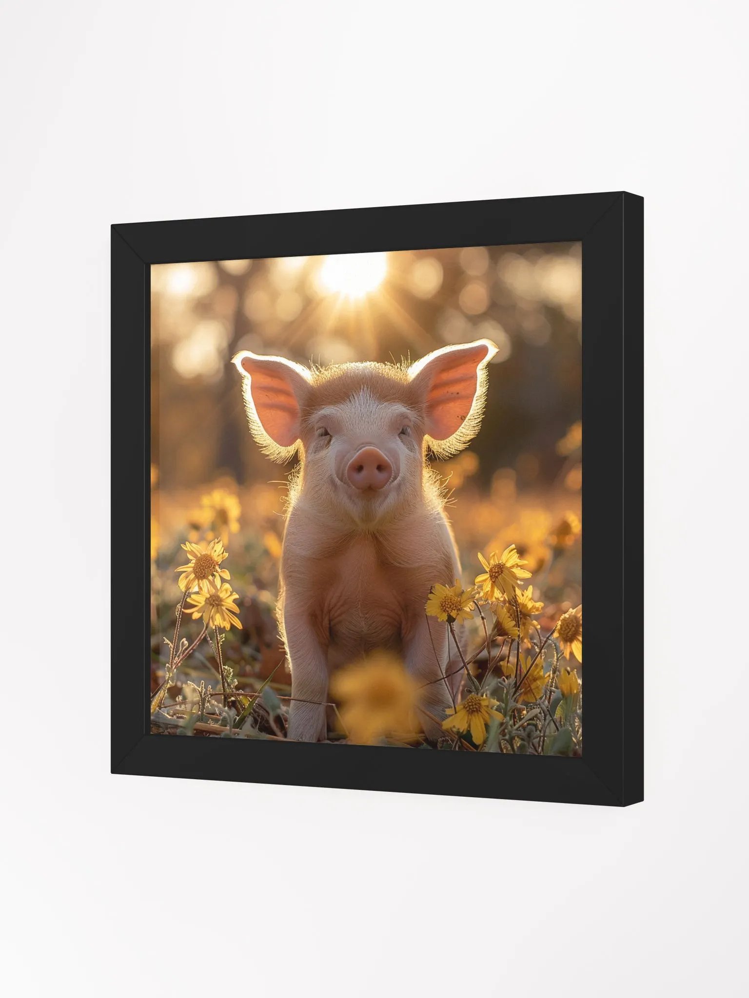 Cute Baby Pig In a Field of Daisies Framed Wall Art product image (2)