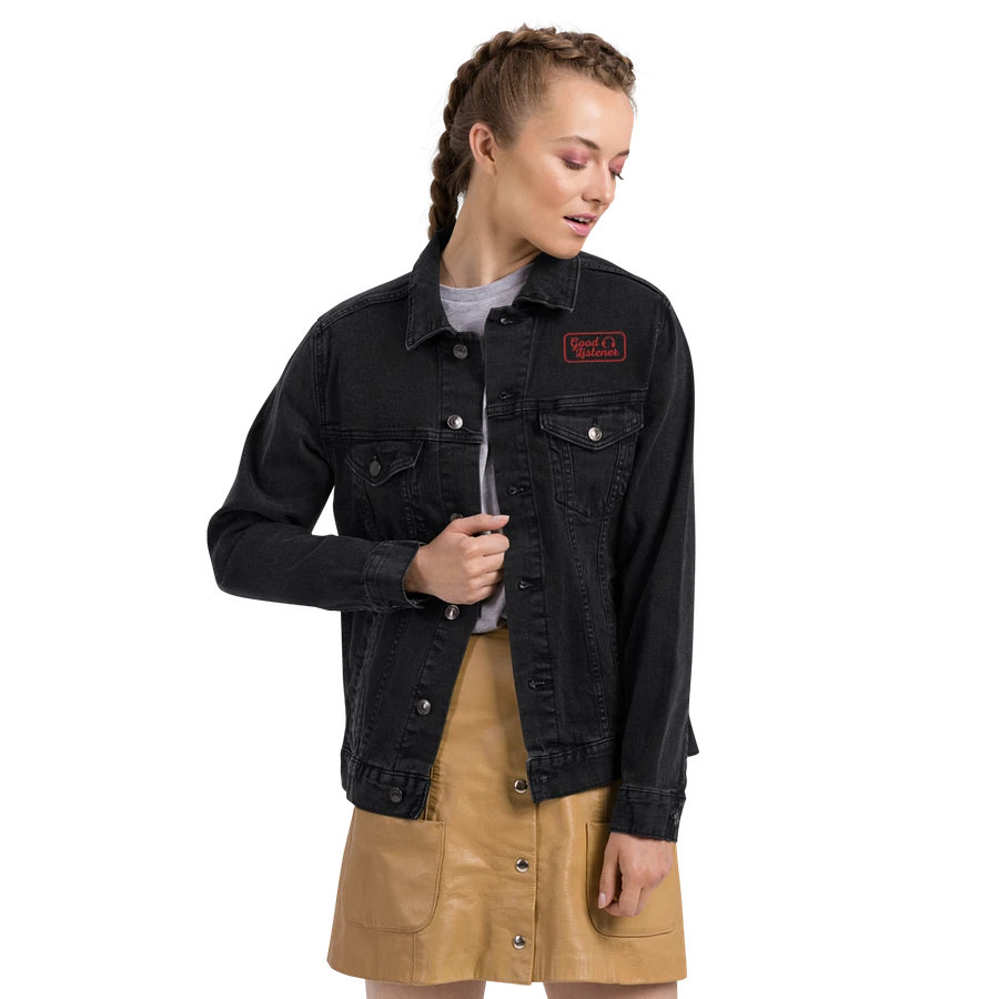 Good Listener Logo Embroidered Jean Jacket - Black and Red product image (18)