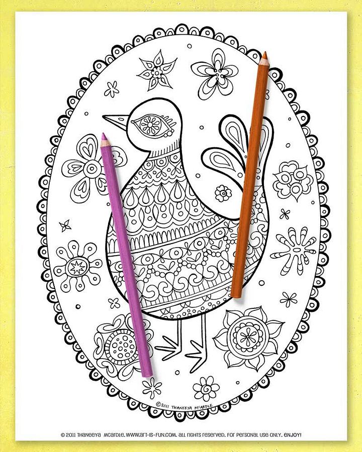 Folk Art Birds Coloring Pages product image (2)