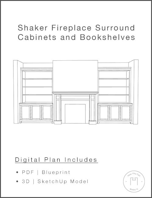 Shaker Fireplace Surround Cabinets and Bookshelves Builtin 0- Woodworking Project Plan and 3D SketchUp Model