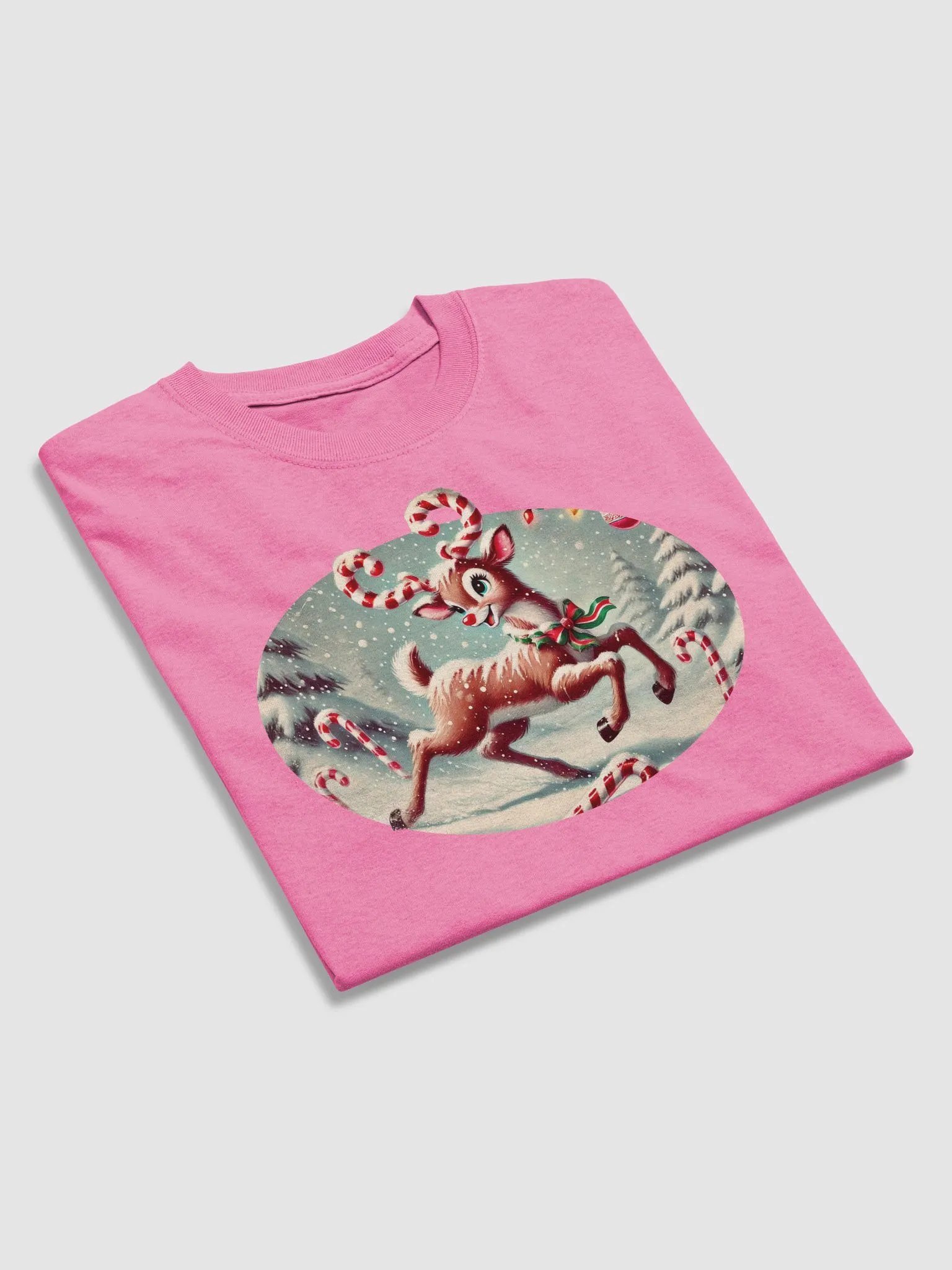 Joyful Candy Cane Reindeer Adult T-Shirt product image (1)