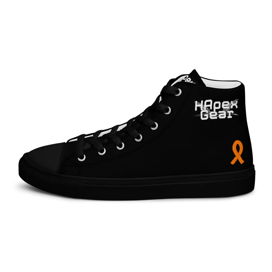 White HApex Gear White Logo Cancer Awareness Orange Ribbon. Black Men's High Top Canvas Shoes product image (8)