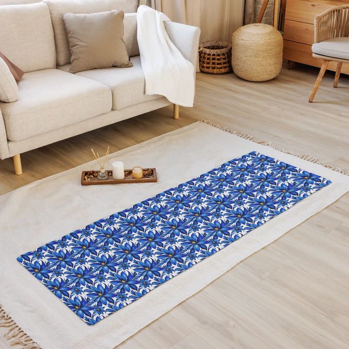 Yoga Mat with Painted Blue Flowers on White product image (2)
