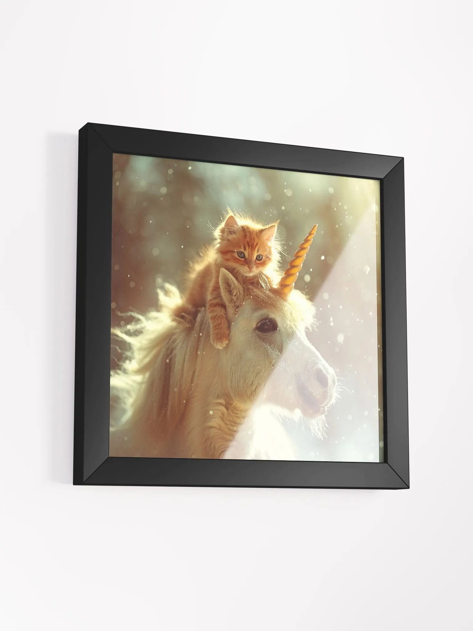 Cute Orange Kitten Riding a Unicorn Framed Wall Art product image (3)