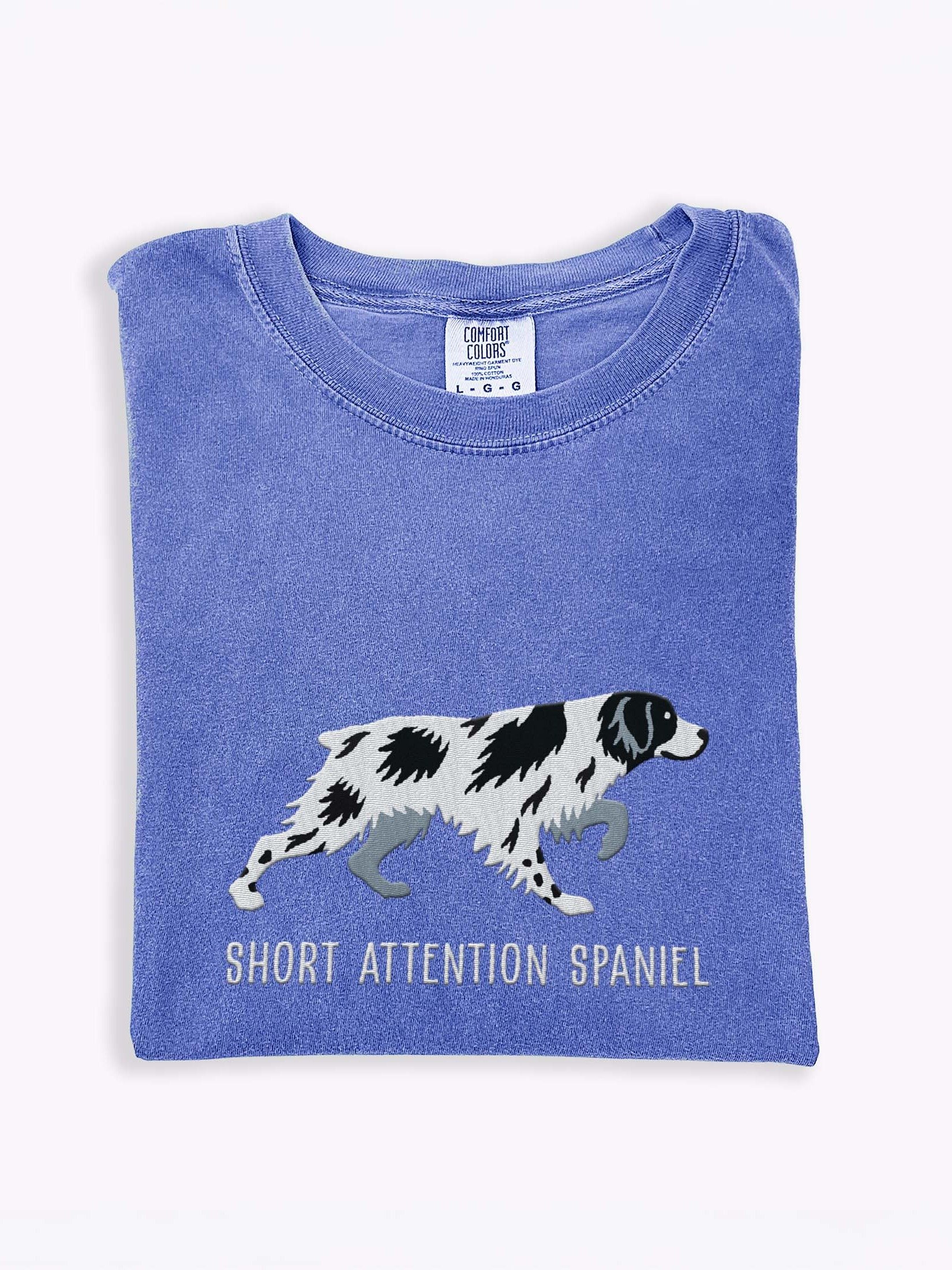 Short Attention Spaniel T-Shirt(Embroidered) of a Brittany Spaniel(Black & White) product image (1)