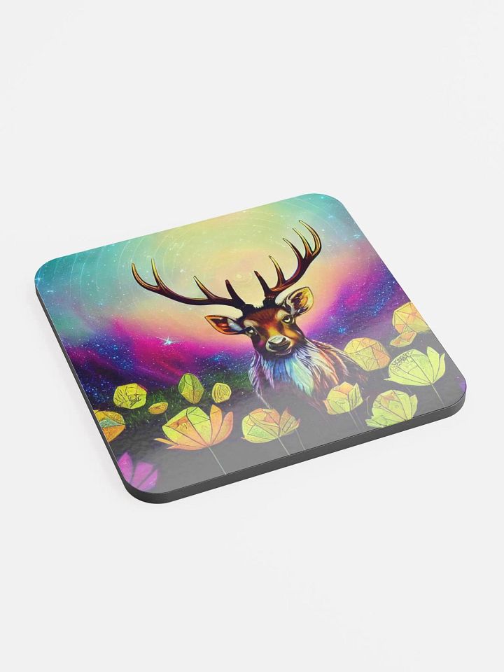 Cosmic Deer Glossed Cork Coaster product image (2)
