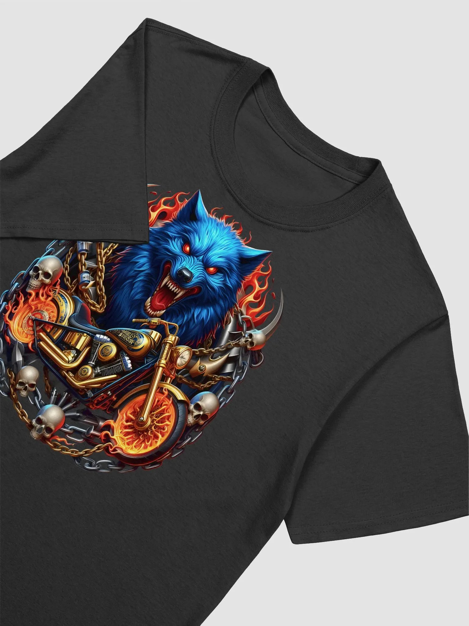 Fierce Wolf and Flaming Motorcycle T-Shirt #25 product image (3)