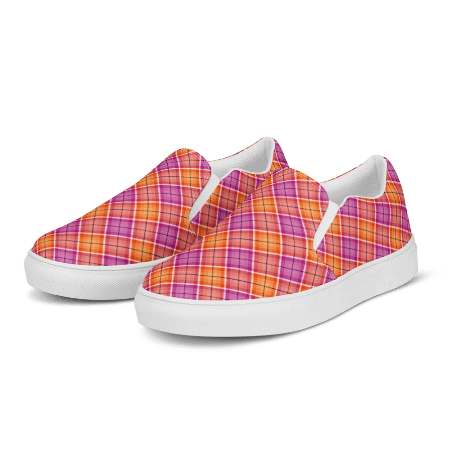 Bright Orange and Pink Plaid Women's Slip-On Shoes product image (3)