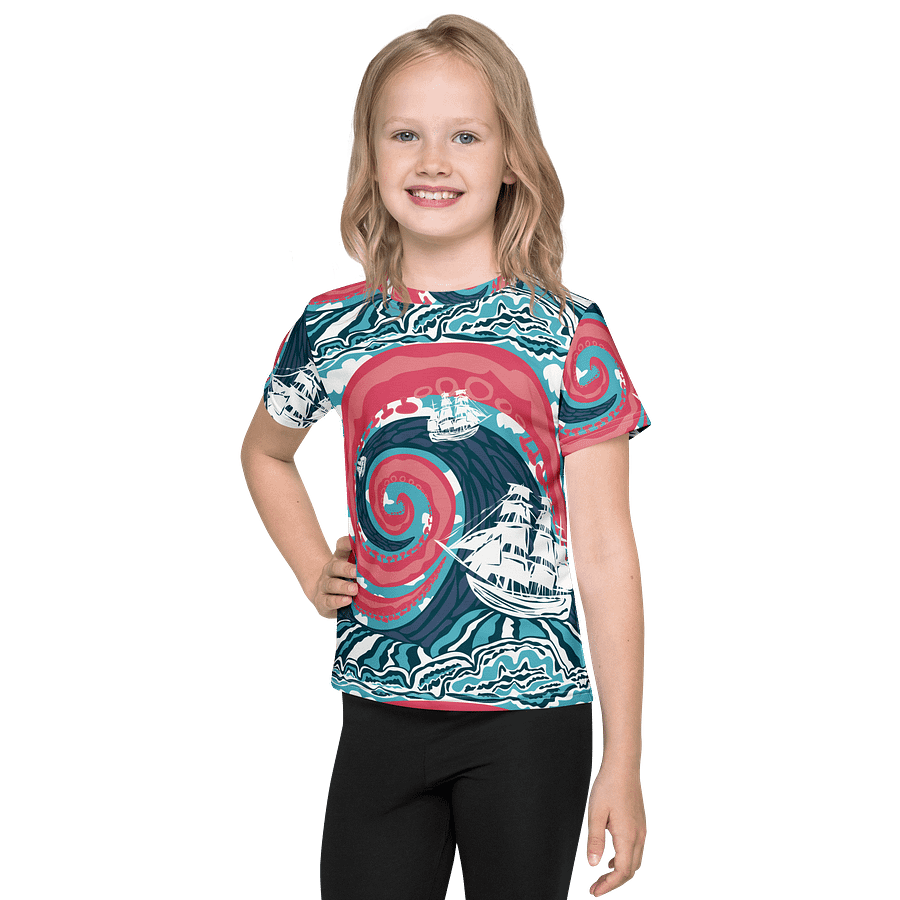 Girls' | Little Kids T-Shirt | Kraken Vibes, Nautical Adventure | Vibrant Coastal Tee for Kids product image (1)