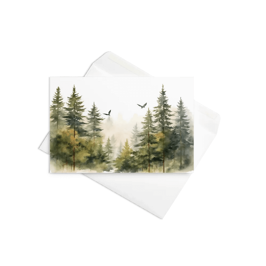 All-Occasion Greeting Card: Flying Birds Over Fir trees product image (9)