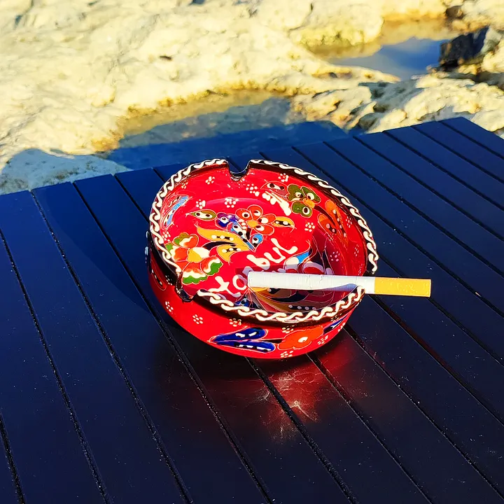 Handmade Red Ceramic Ashtray (Red) - Turkish Iznik Style Decor, 10 cm — handmade pottery, handmade ceramic, home decor, handmade gift product image (1)