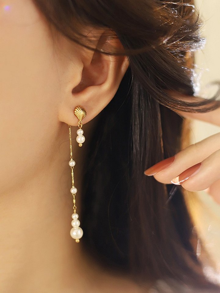 Shell & Pearl Drop Earrings | 18K Gold Plated product image (2)
