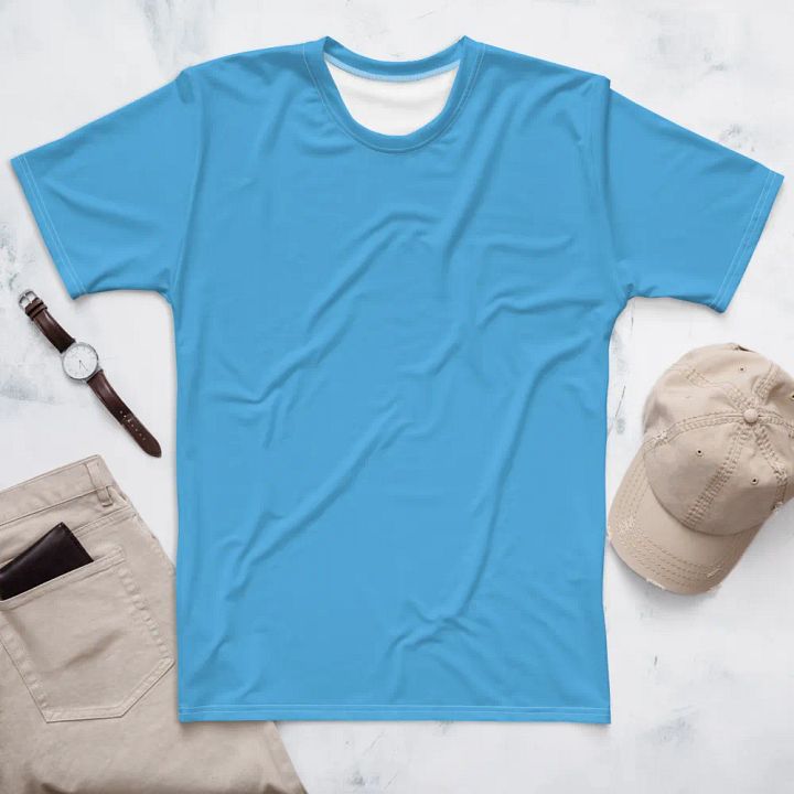 Plain Sky-Blue True Summer Men's Crewneck Polyester Heavyweight Premium T-Shirt by Treasure Pie product image (1)