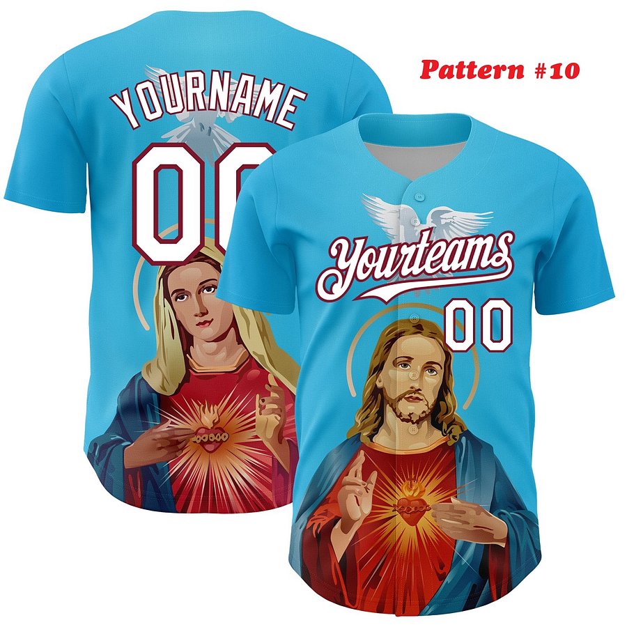 Authentic Baseball Jersey, Custom Baseball Jersey, Personalized Sport Jersey, Colorful, Flowers, Number, God, Jesus, Chris product image (185)