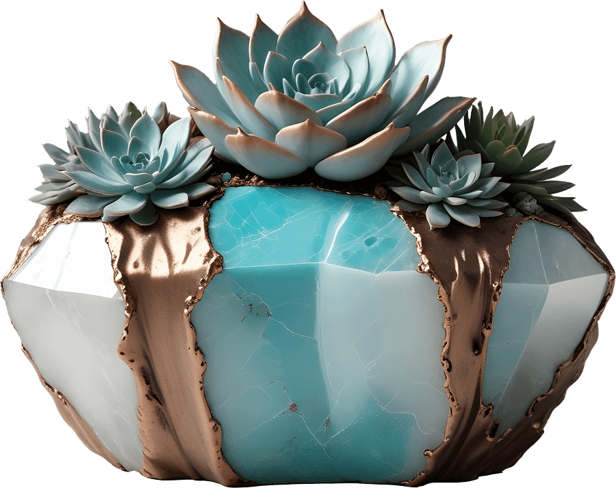 Coastal Luxe Spa Decor – Aqua Serenity – Vase with Succulent PNG product image (1)