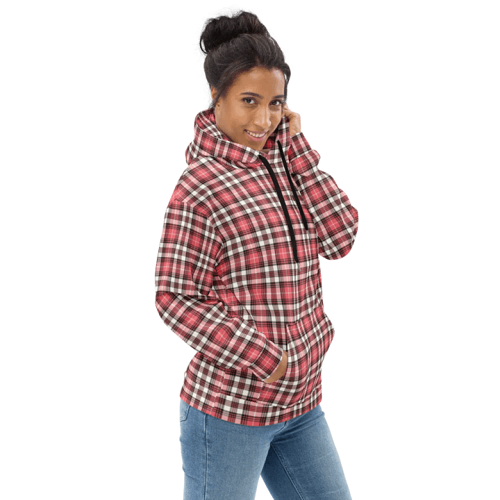 Coral Pink, Black, and White Plaid Hoodie product image (1)