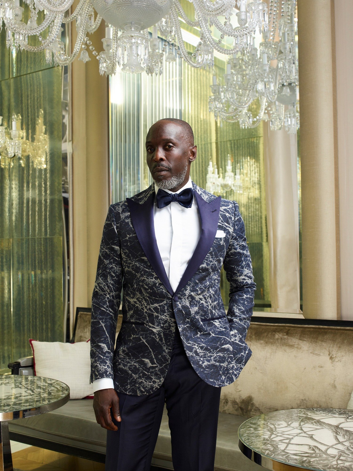 MEN'S NAVY MARBLE BROCADE TUXEDO JACKET WITH NAVY SATIN PEAK LAPEL product image (1)