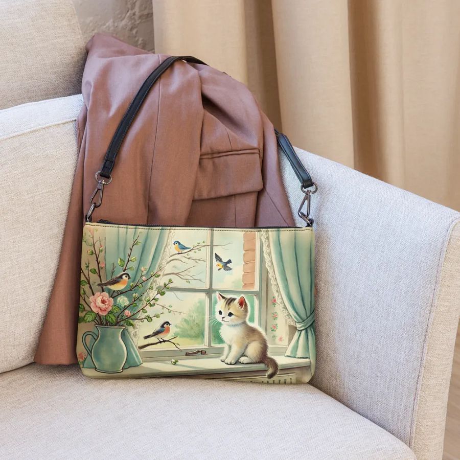 Charming Kitten and Birds Crossbody Bag - Vintage-style Purse product image (6)