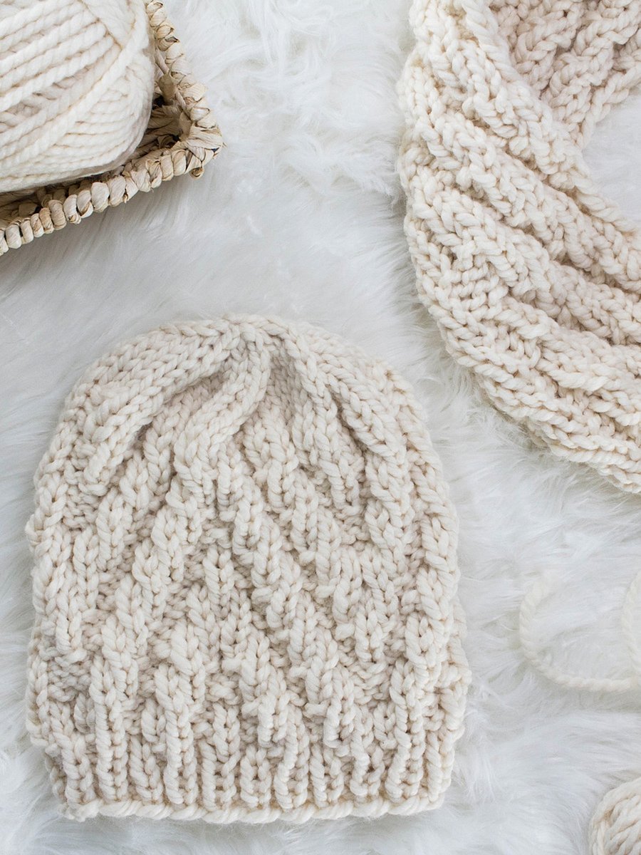 Chunky Knit Chevron Hat Pattern - Fireside product image (1)