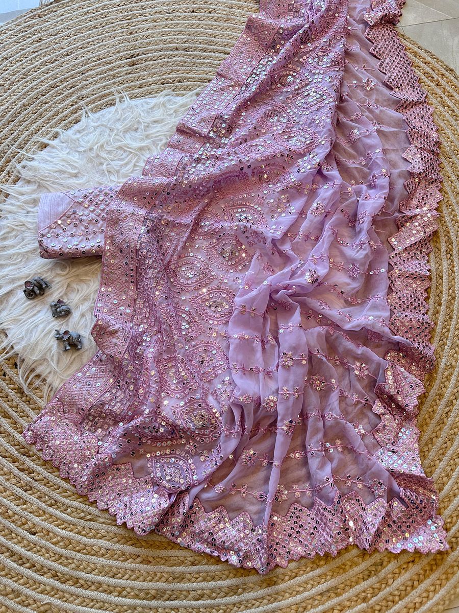 Superb Soft Refined Georget Silk Saree With Lucknowi Thread Chikankari product image (11)