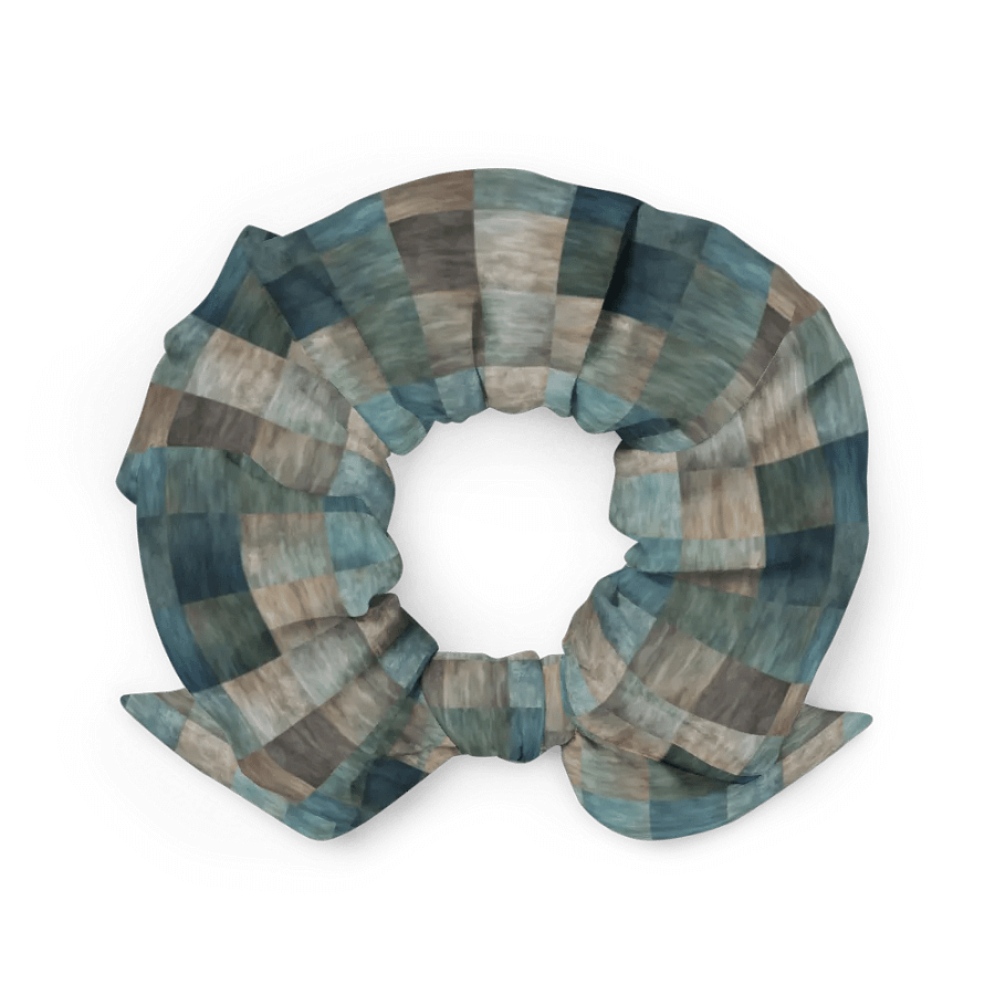 Hair Scrunchie - Checkered Pattern in Blues, Greens, and Browns product image (3)