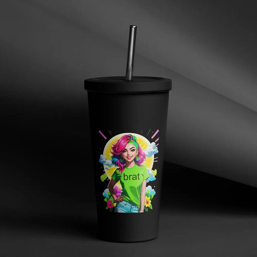 Brat 20 oz Tumbler Cup - Black - Insulated Tumbler with a Straw v5 product image (12)