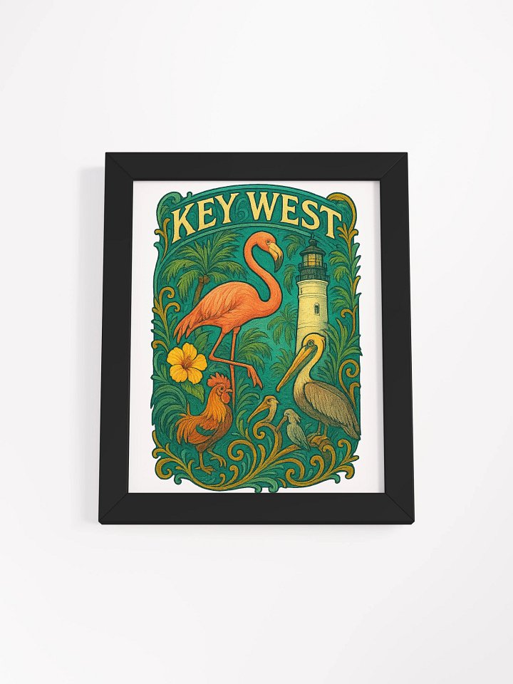 Key West Framed Poster with Flamingo, Pelican, Rooster, Lighthouse, and Hibiscus product image (1)