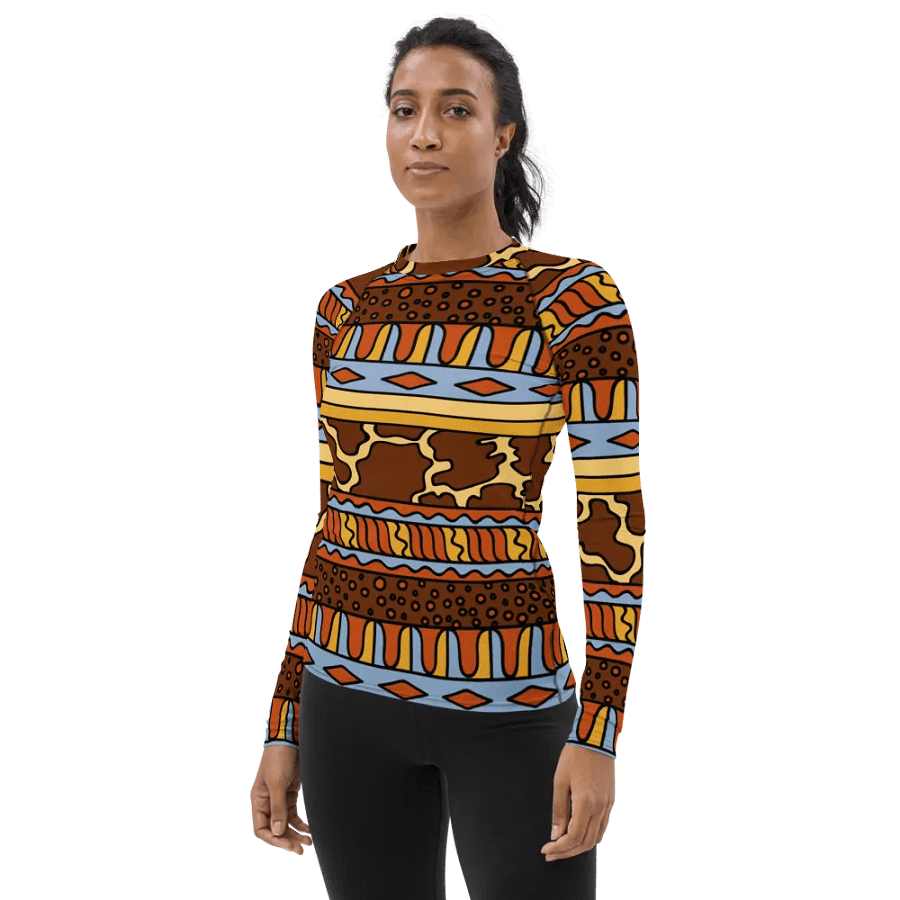 Vibrant Heritage: Hand-Drawn African Pattern All-Over Print Women's Rash Guard product image (7)